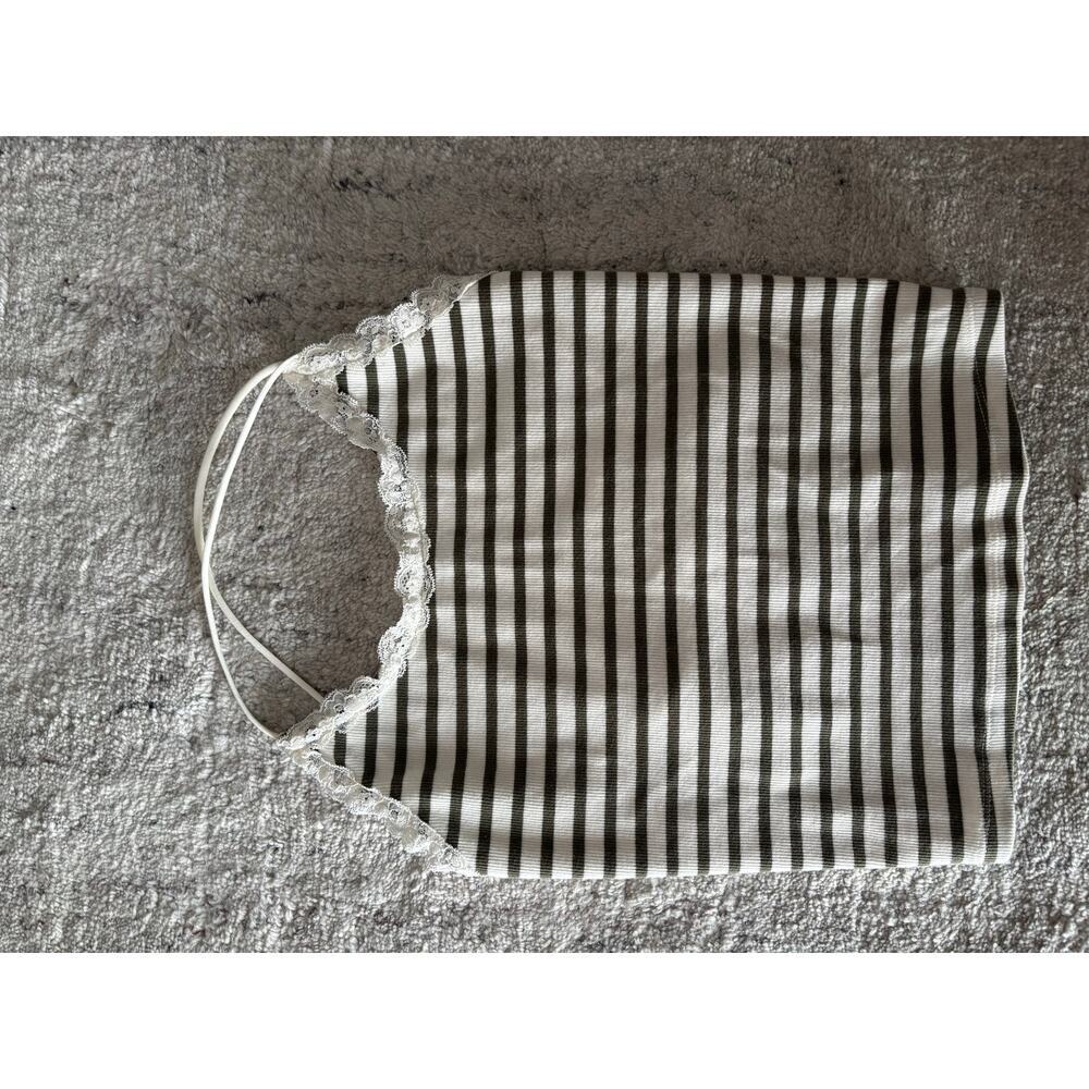 American Eagle Lace Trim Striped Cami Tank Top XS Olive Ivory Y2K Cottagecore - Picture 6 of 9